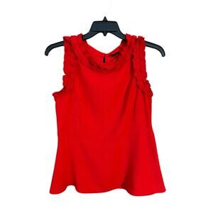 Ann Taylor Women's Sleeveless Red Peplum Ruffled Neckline Ruffled Armhole Top 10
